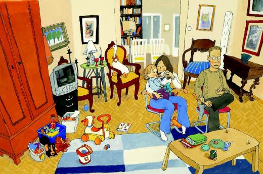 Malin. Kuvitusta kirjasta Mennään jo kotiin, kuvittaja Salla Savolainen.