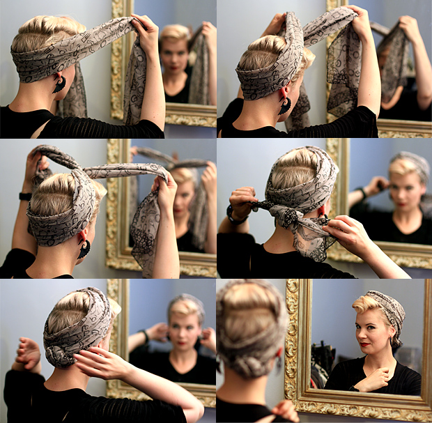 Bomb Girls -huivin sidontaa. Kuva: Siiri Huttunen, Yle Olotila Bomb Girls -huivin sidontaa. Kuva: Siiri Huttunen, Yle Olotila