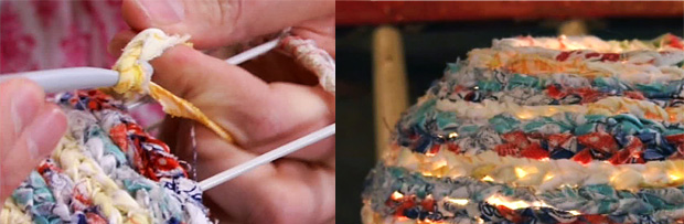 Matonkuteista lampunvarjostimia. Kuva: Strömsö, Yle Matonkuteista lampunvarjostimia. Kuva: Strömsö, Yle