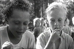 Kuva: Pojat sy�v�t leirinuotiolla. YLE kuvanauha. 