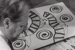 Kuva: Arkkitehti Reima Pietil� esittelee sosiaalisesti ty�rajoitteisten kyl�suunnitelmaa. YLE kuvanauha.