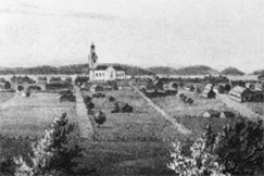 Kuva: Kuopio, 
osa P. A. Kruskopfin 
piirustuksesta 1840-luvulta