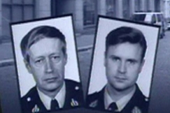 Kuva: Ylikonstaapeli Eero Holsti ja vanhempi konstaapeli Antero Palo. YLE kuvanauha.