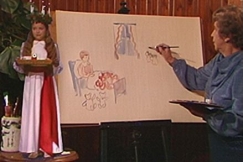 Kuva: Kylli-t�ti piirt�� Lucia-neitoa. YLE kuvanauha. 