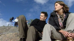 Kuva: Mikko Nousiainen ja Irina Bj�rklund Levottomat elokuvan kuvauksissa (1999) Yle kuvanauha