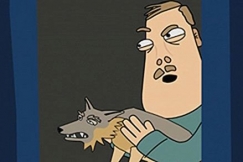 Kuva: Marsalkka koira ja Pekka Rutanen. Pikku kuvassa kuva villakoirasta. YLE kuvanauha. 