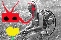 Kuva: Virpi Miettinen i tr�dg�rden, Kalle Kultala, 1960-tal, detaljerna ritade av Ida Fellman 2010