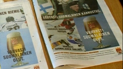 Kuva: MM-aiheisia olutmainoksia lehdiss� (1995). Yle kuvanauha.