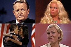 Kuva: Martti Ahtisaari, Johanna Tukiainen, Michelle & Barack Obama, Jutta Urpilainen (2008). YLE kuvanauha.