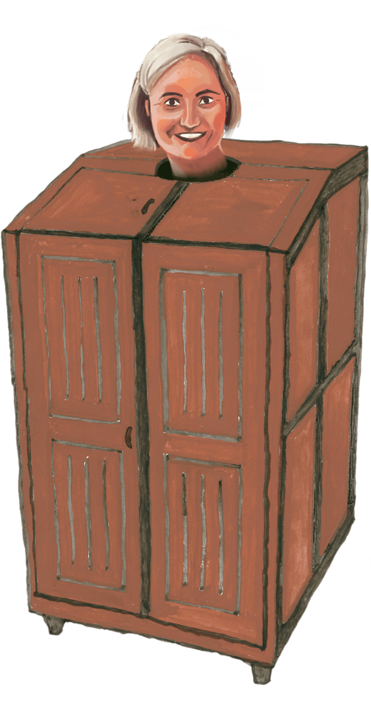 piirros Katasta nauttimassa höyrykaapista