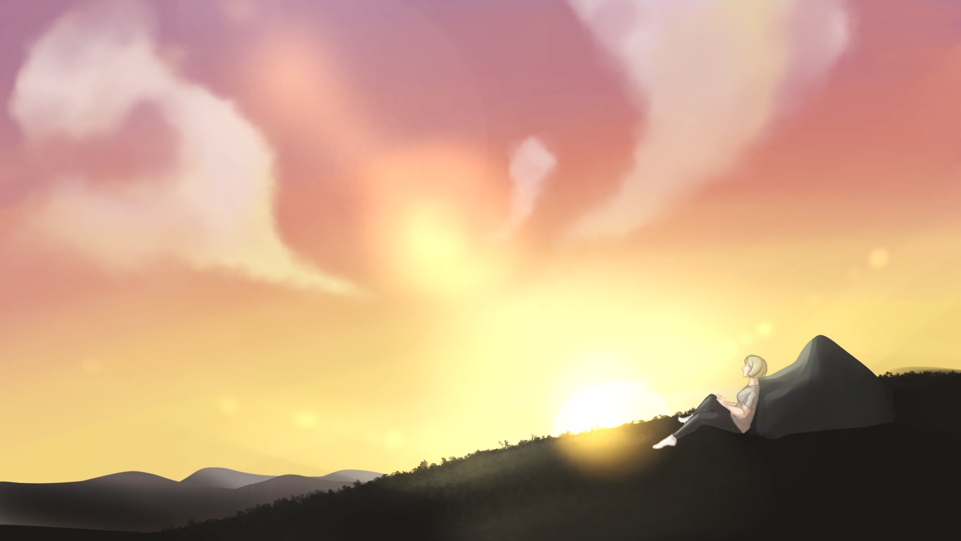 auringonlasku, horisontti, ihminen