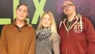 Kuvassa Uuden musiikin ratsian raati 02.02.2014: Hanna Sky, Softenginen Topi ja YleX Aamun Matti.